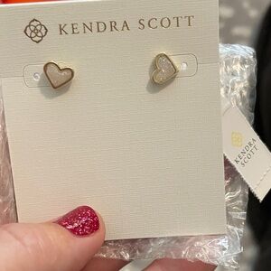 Kendra Scott Gold and White Heart Earrings